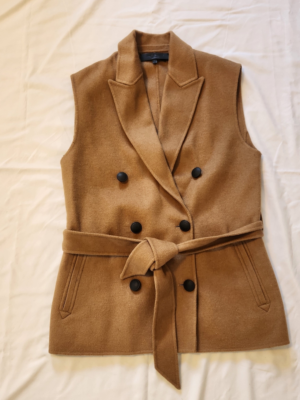 rag & bone Camel Sleeveless Double-Breasted Belted Vest